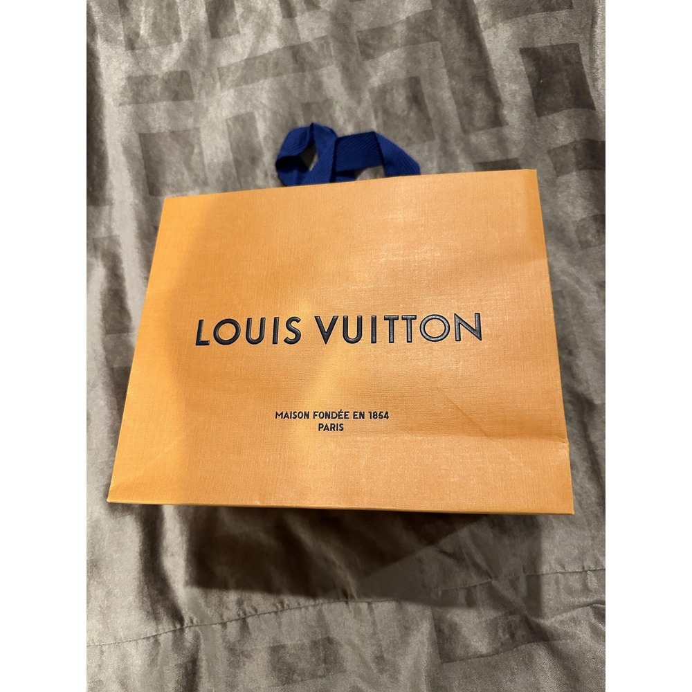 Louis Vuitton Orange Logo Shopping Gift Paper Bag Blue Handles Small Size